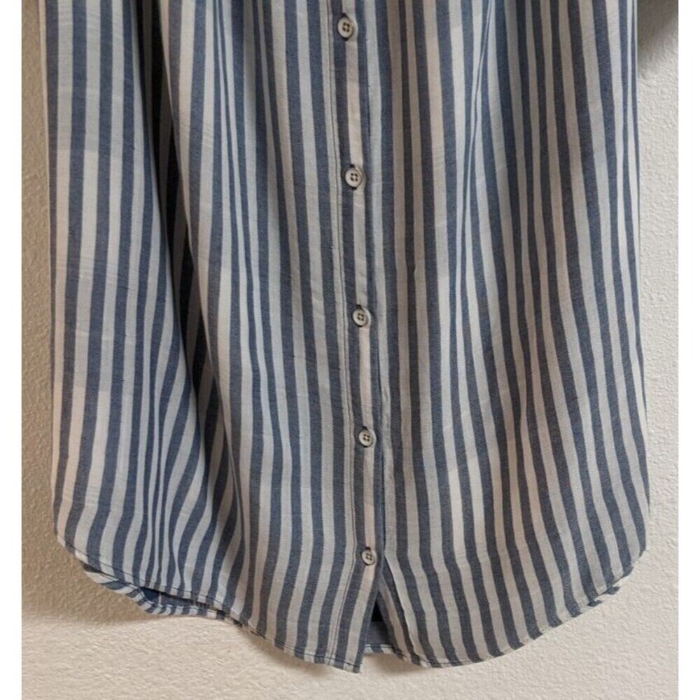 Women's Cloth & Stone Blue & White Striped Off Shoulder Viscose Blend Dress L - Picture 7 of 8